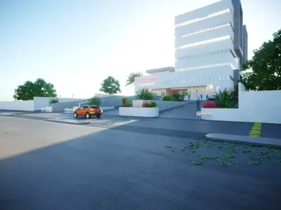 3D Model  Modern 9-Story Hospital Building Low-poly 3D model