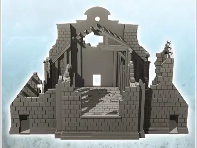 Ruined baroque church with pediment and frame 19 - Modern WW2 WW 3D print model