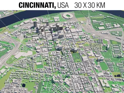 Cincinnati Ohio USA 30x30km City Map 3D model
