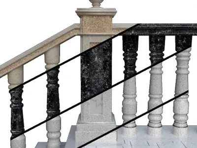 Classic stair with marble balusters 3D model
