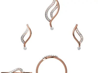 Light Minimalist Diamond Ring Earrings Pendant Set 3D print model