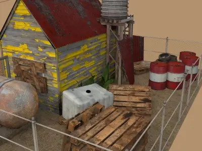 Old Gas Station Low Poly 3D model