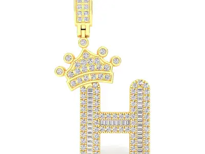 Crown Initial  H  Letter Pendant 3D print model
