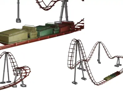 Abandoned Amusement Park - old destroyed Roller coaster Low-poly 3D model