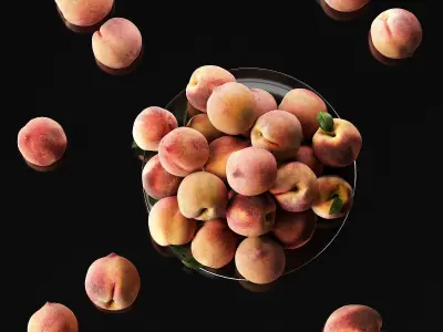 Peaches on a plate Low-poly 3D model