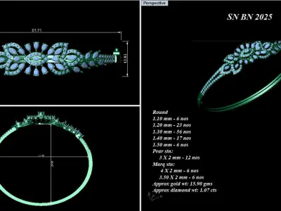 Diamond light gold bracelet 3D print model get