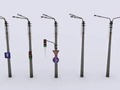 street elements Low-poly 3D model