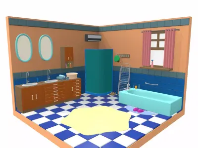 Isometric cartoon bathroom 01 3D model
