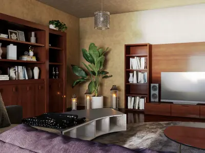 Modern living room and kitchen 3D model