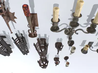 Dungeon and Castle Light Sources unreal asset Low-poly 3D model