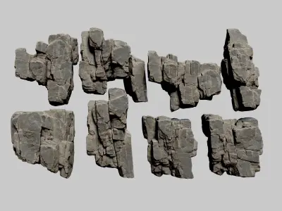 High Poly Black Cracked Cliff  Rock 231012 3D model