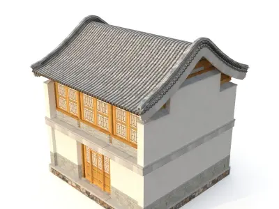 3D Chinese Two storey building Low-poly 3D model