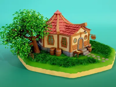 Fantasy Tavern Low-poly 3D model