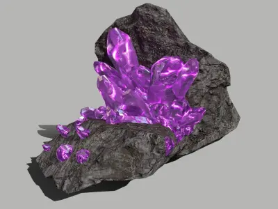 Crystal Set amethyst rock Low-poly 3D model