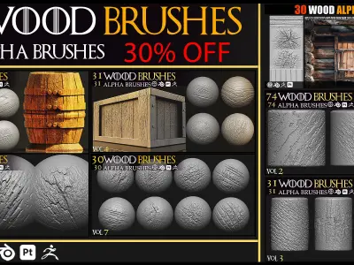 250 Wood Brush-Alpha Pack-Alpha Brush-Brush-Wood Brushes - Vol 8 3D model
