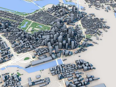 Custom 3D City Models for Games Simulations 3D Printing Low-poly 3D model