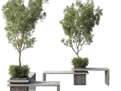 Urban Environment Urban Furniture Green Benches 3D model