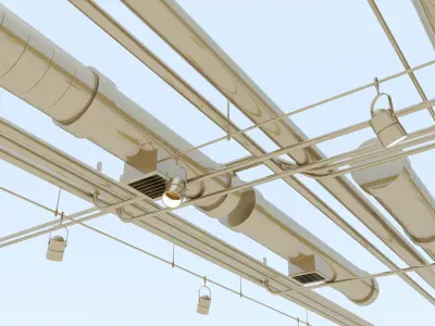 Pipes with beam lights and floor net decoration 3D model