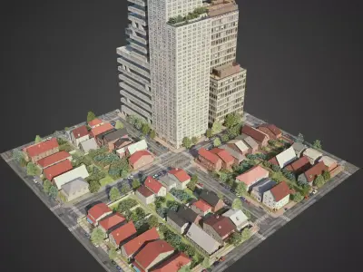 Realistic City District C27-R26 3D model