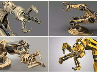 Robotic Arms Rigged 4 in 1 3D Model Pack