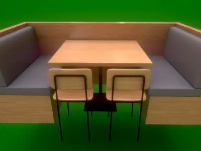Modern Cafe Booth Seating with Table and 2 Chairs 3D Model Low-poly 3D model
