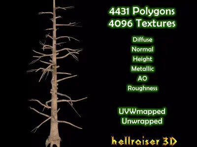 Dead Pine Tree - PBR - Textured Low-poly 3D model