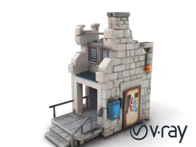 Burnt-Out Police Station Architectural model pack Low-poly 3D model