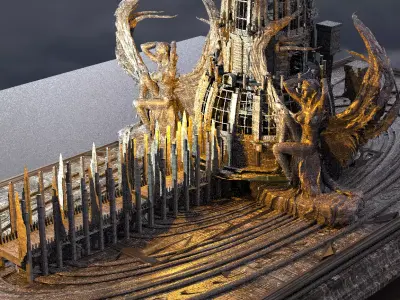 Dark Victorian Art Deco Castle courtyard 4  3D model