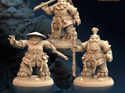 Panda Sentinel of the Golden Echo Set x3  3D print model