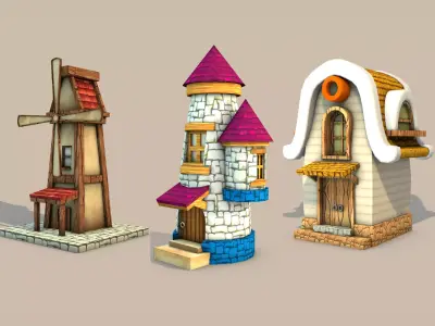 Cartoon Stylized Buildings 3D Model Pack