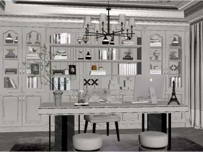 French-style Light Luxury Study Room 3D model