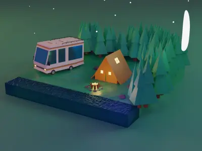 Camp Fire Blender Lowpoly Isometric Low-poly 3D model