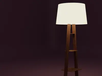 White Fabric Shade Floor Lamp with Brown Base Free low-poly 3D model