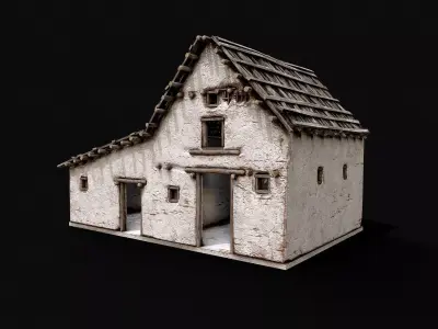 Village White Clay House 2 Low-poly 3D model
