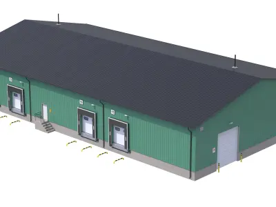 Industrial Building 8 Green Low-poly 3D model