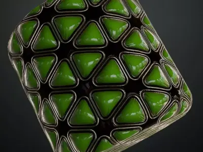 Green Padded Triangular Sci-Fi Wall Panel PBR Seamless Texture