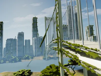 blender anime bridge and city 3D model