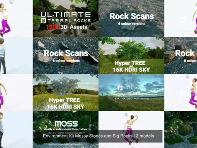 Environment Kit Mossy Stones and Big Rocks 3D Model Pack