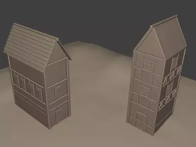 Medieval style house - 2 and 3 Low-poly 3D model