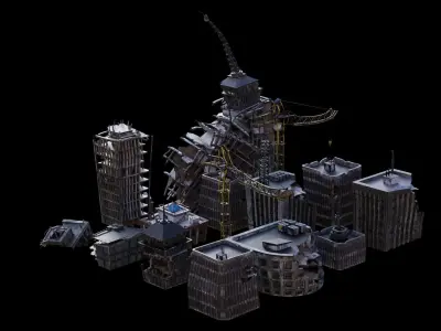 Apocalyptic Building Pack  Low-poly 3D model