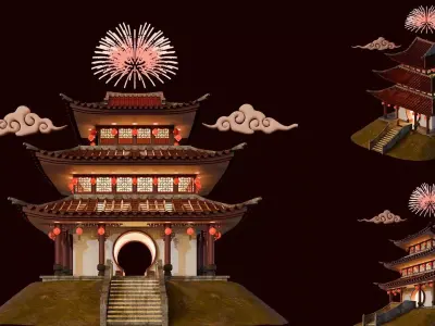 Chinese New Year Traditional Gate Building  3D model
