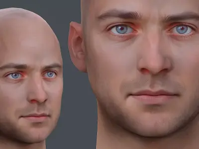 Male head Realistic Perfect Head Low-poly 3D model game ready  Low-poly 3D model