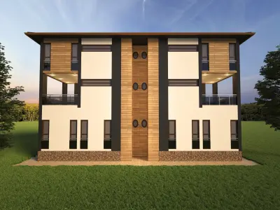 Realistic House two story in middle of grassy field 3D model