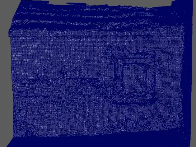 Concrete wall made of stones having roof tiles on top 3D model