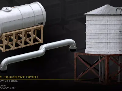 Rooftop Equipements Set01 Low-poly 3D model