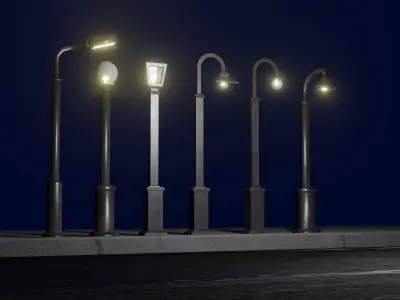 Low Poly Street Lamp Collection Low-poly 3D model