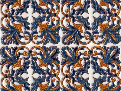 Ornate Acanthus Talavera Tiles  Texture