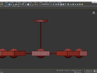 Sputnik Light Fixture Nordic Style Wooden Chandelier Low-poly 3D model