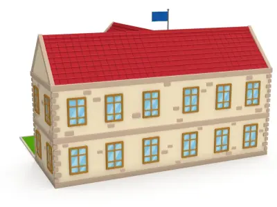 Cartoon school Low-poly 3D model