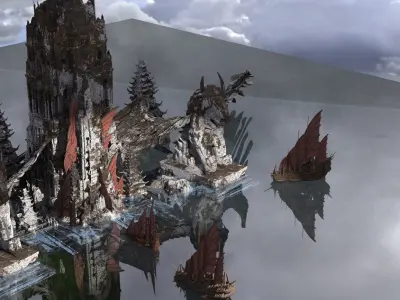 Asian samurai Ruins Kit bash  3D model